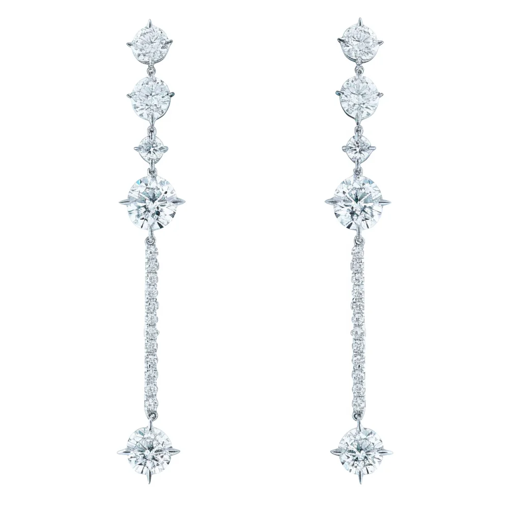 Elegant Linear Drop Diamond Earrings in White Gold
