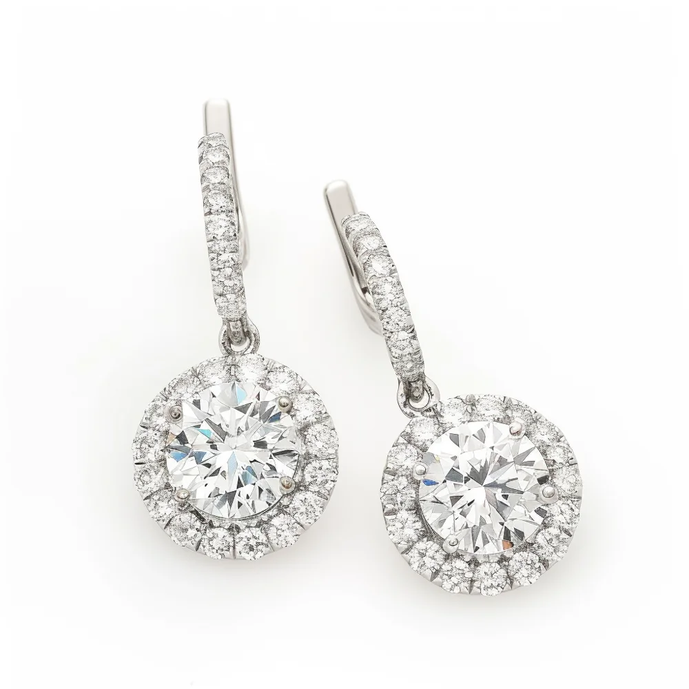 Halo Encrusted Diamond Drop in White Gold