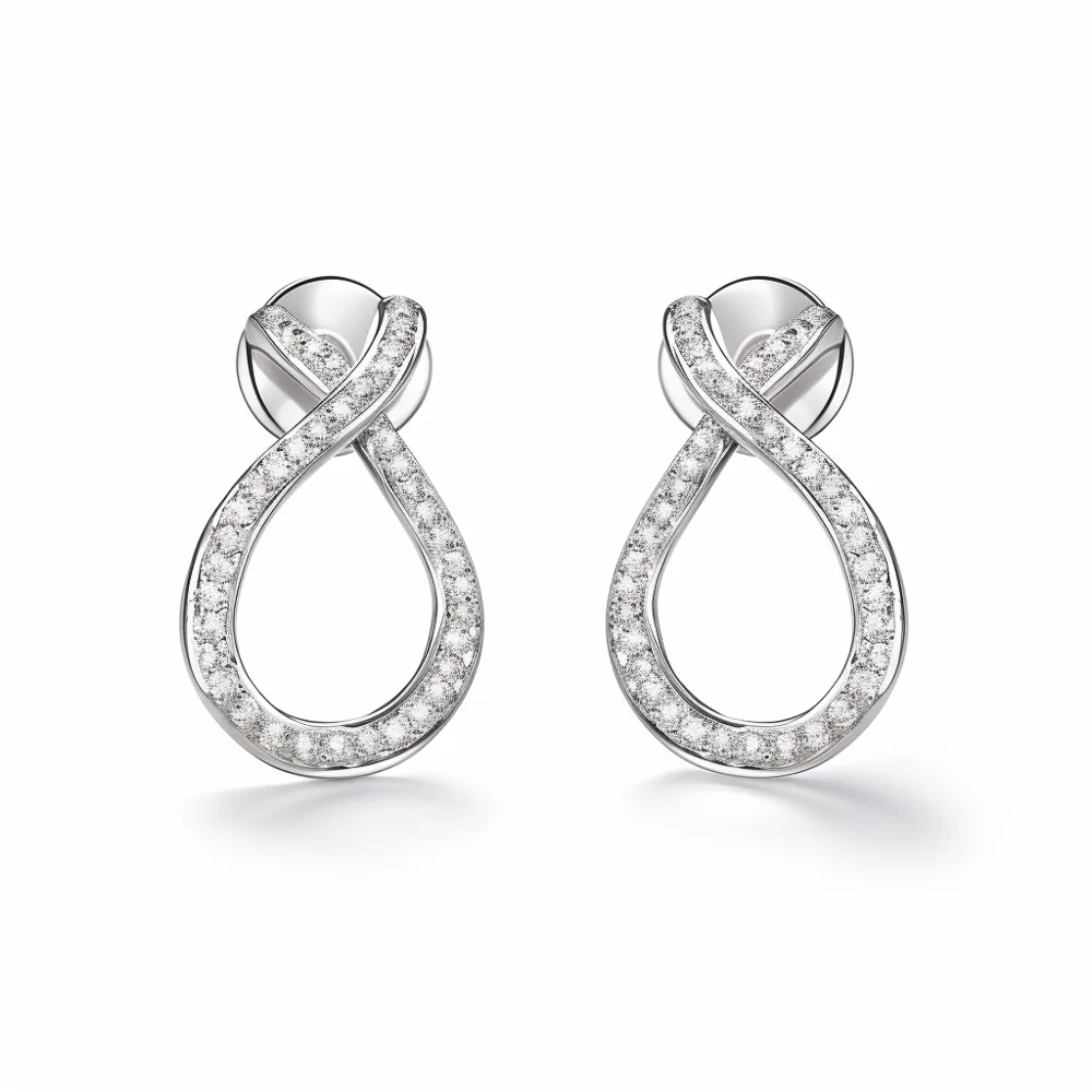 Infinity Twist Diamond Earrings in White Gold