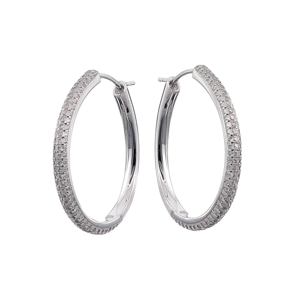 Pave Diamond Hoop Earrings in White Gold