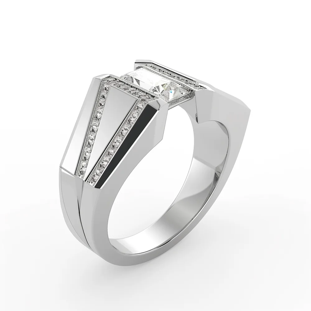 White Gold Mens Geometric Diamond Ring