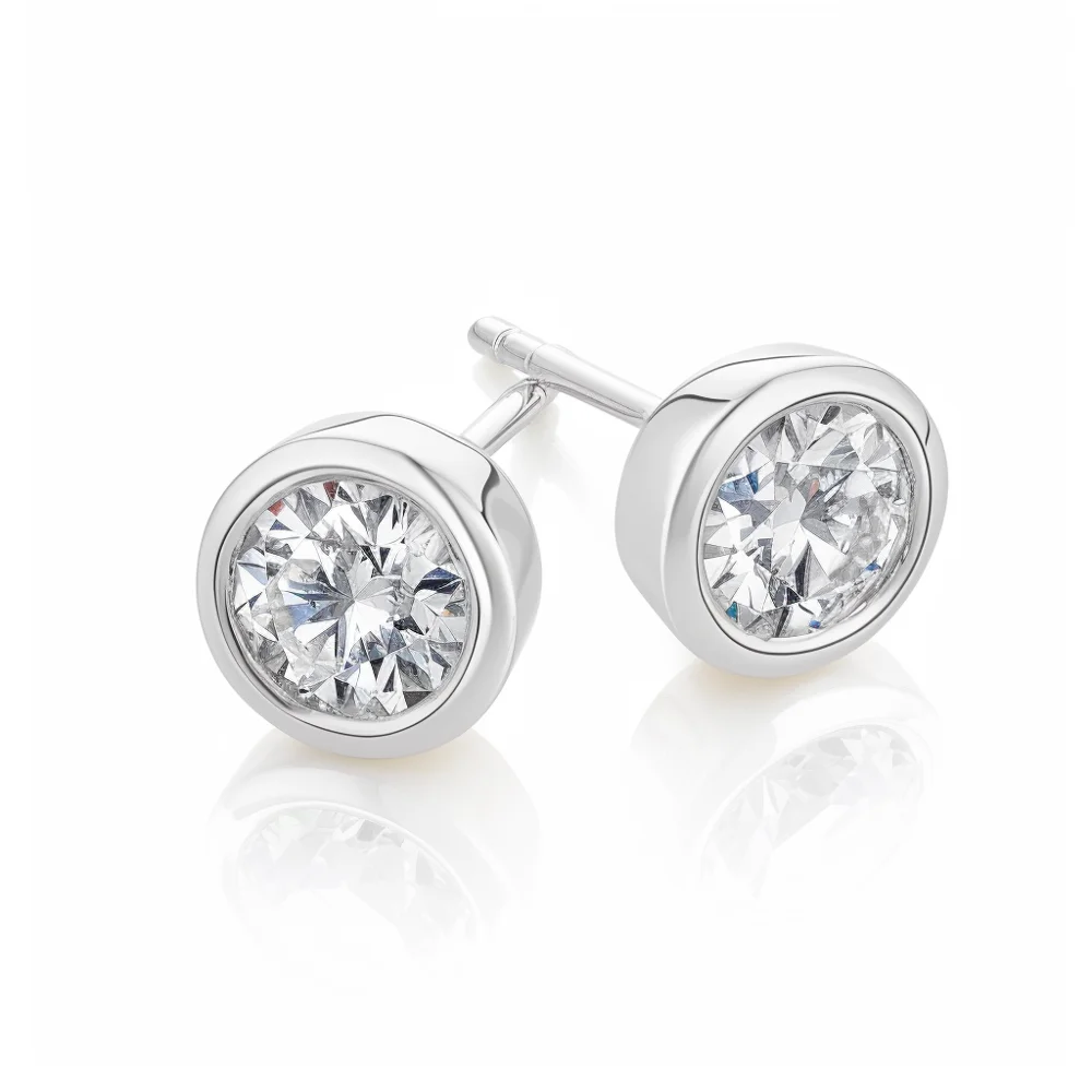 Bezel Set Diamond Studs in White Gold