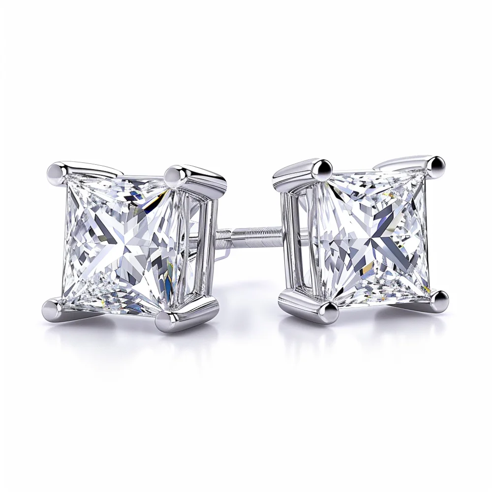 Exquisite Princess Cut Diamond Stud Earrings