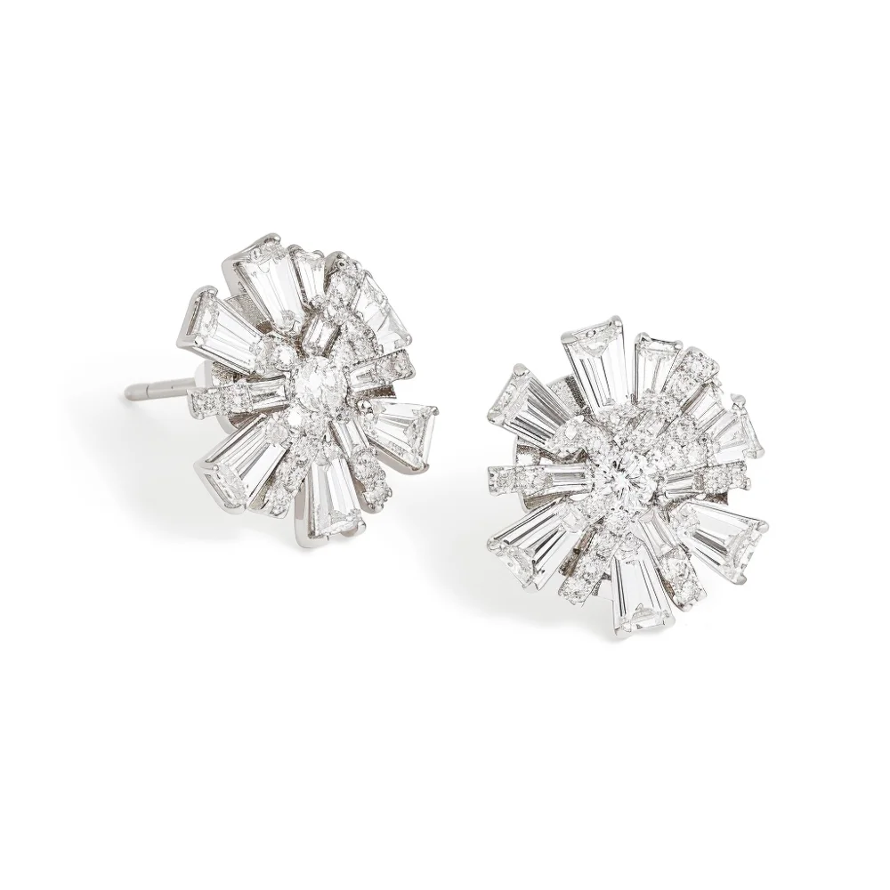 Geometric Diamond Studs in White Gold