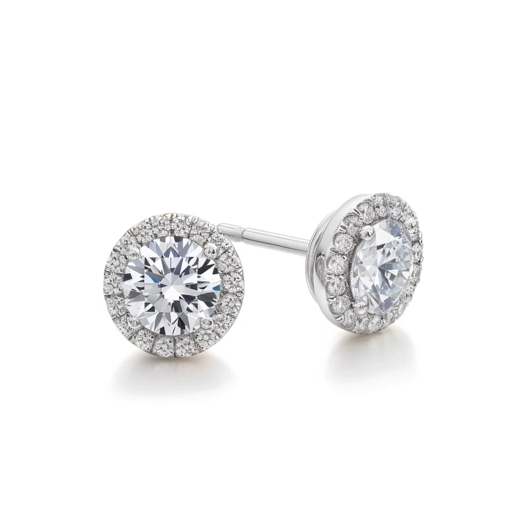 Pave Halo Diamond Studs in White Gold