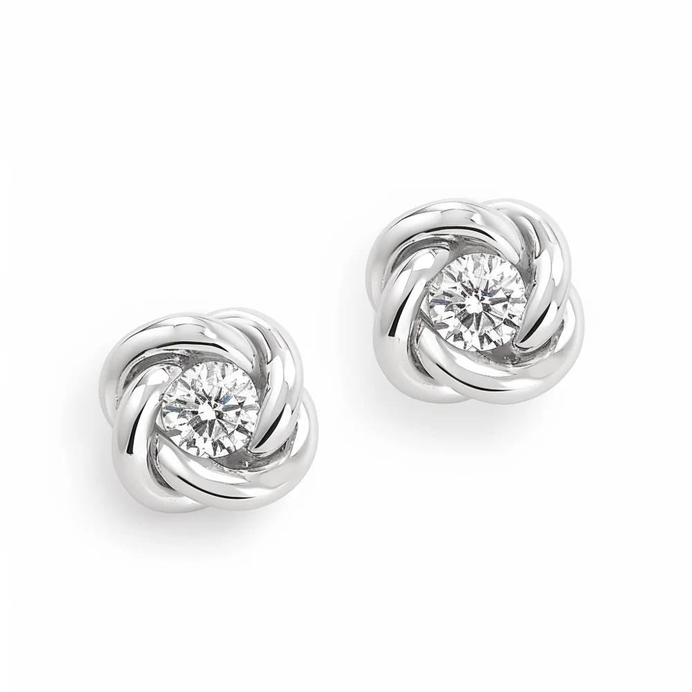 Twist Knot Diamond Studs in White Gold